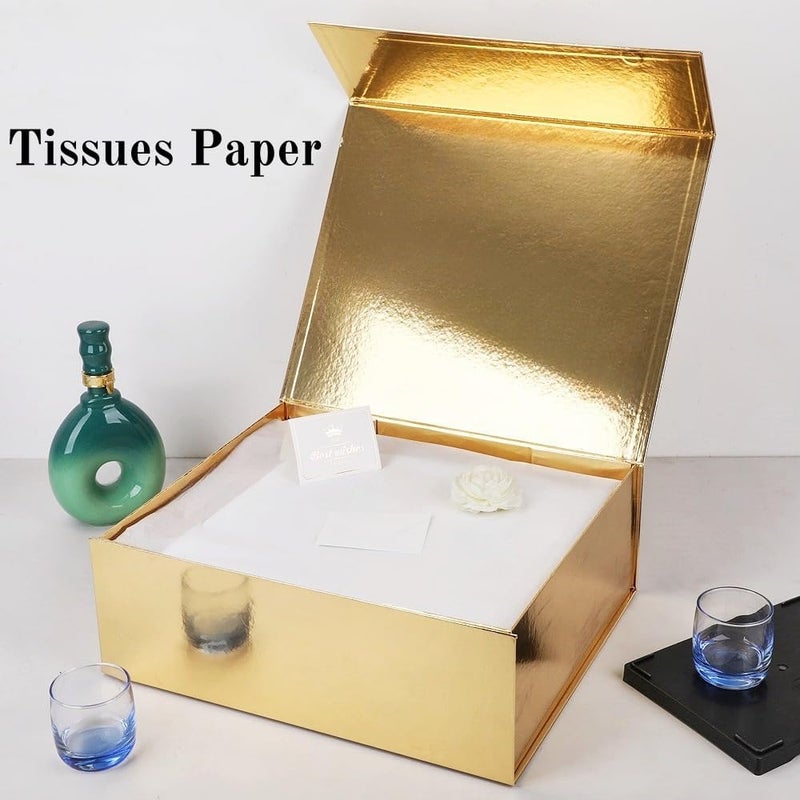 UoeRing 2 Pack Gold Gift Box Large 13.5x11.8x4.7 inch Luxury Gift Box for Presents with Magnetic Closure Lid Collapsible,Birthday,Contains Card, Ribbon, Tissue Paper,Shredded Paper Filler - Image 5